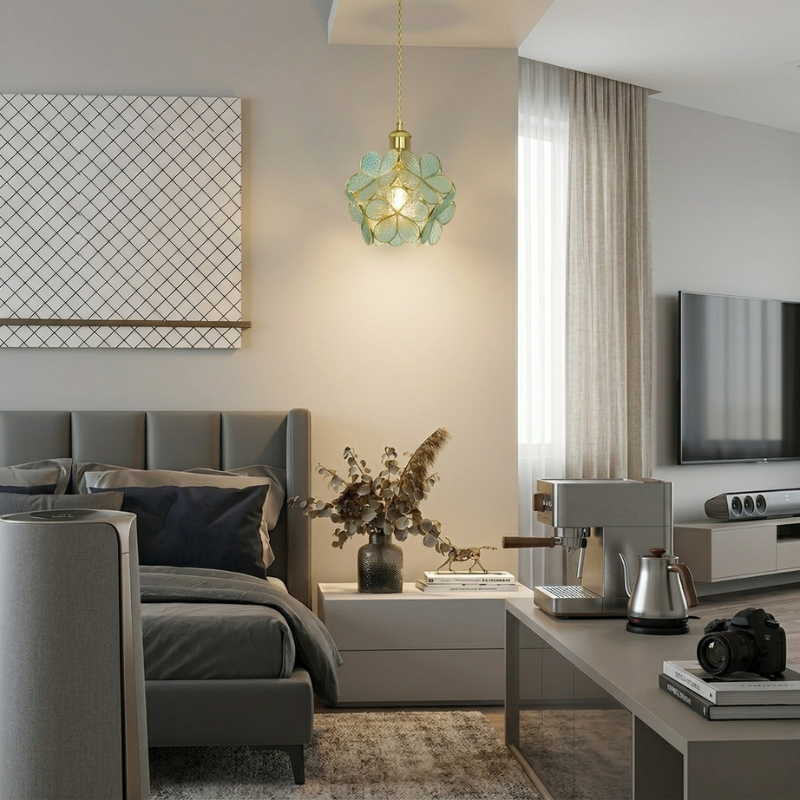 Lights & Brights Retro Floral Glass Pendant Light – Glass & Brass