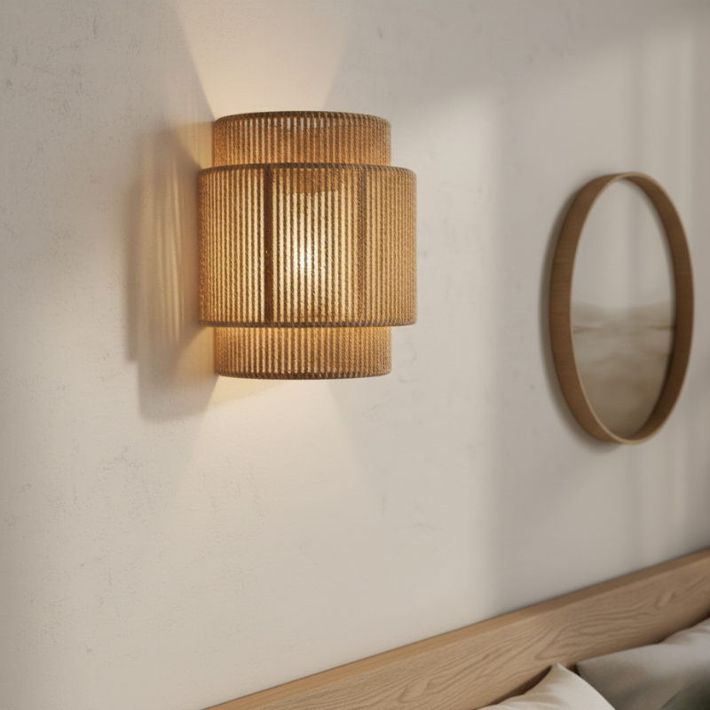 Lights & Brights Boho Woven Rope LED Wall Light – Natural Fiber