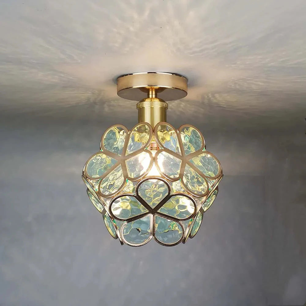 Lights & Brights Floral Stained Glass Ceiling Light – Glass & Gold Metal