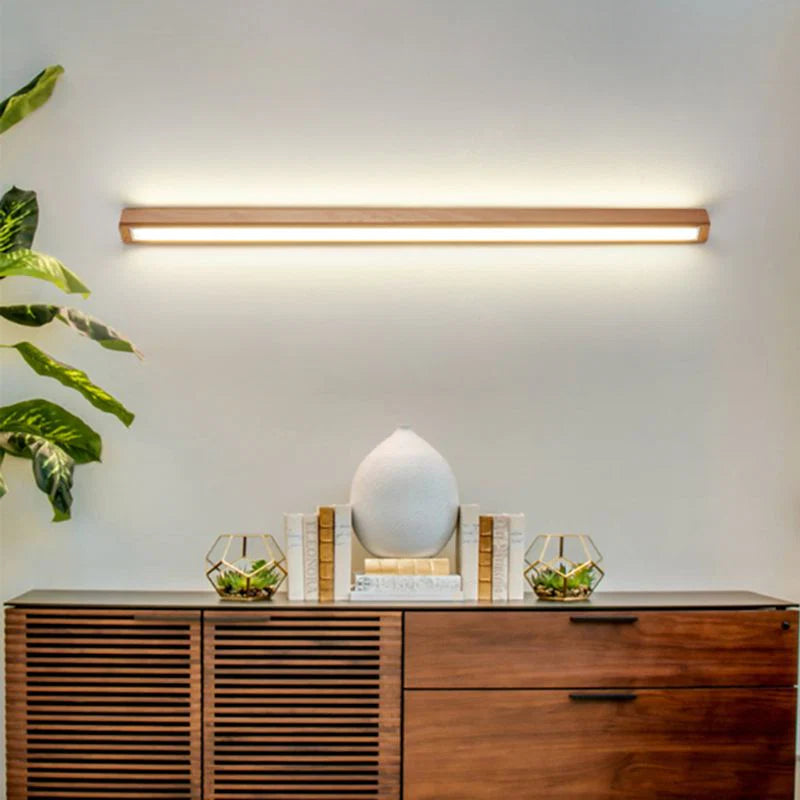 Lights & Brights Modern Linear Wood Vanity Mirror Light – Wood & Metal