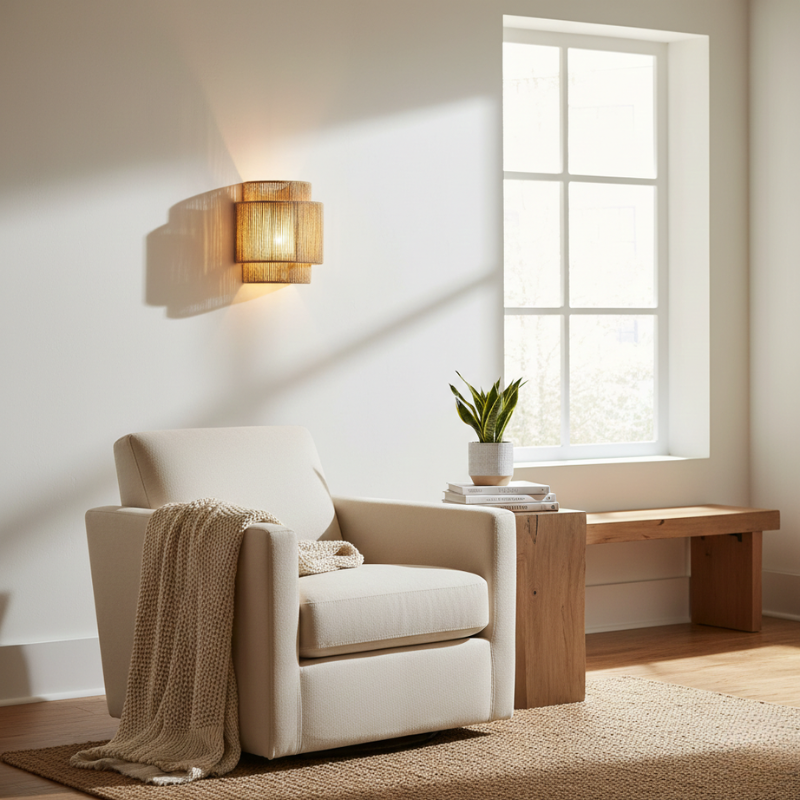 Lights & Brights Boho Woven Rope LED Wall Light – Natural Fiber