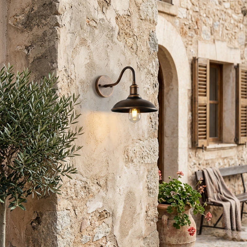 Lights & Brights Vintage Bowl-Shaped Outdoor LED Wall Lantern