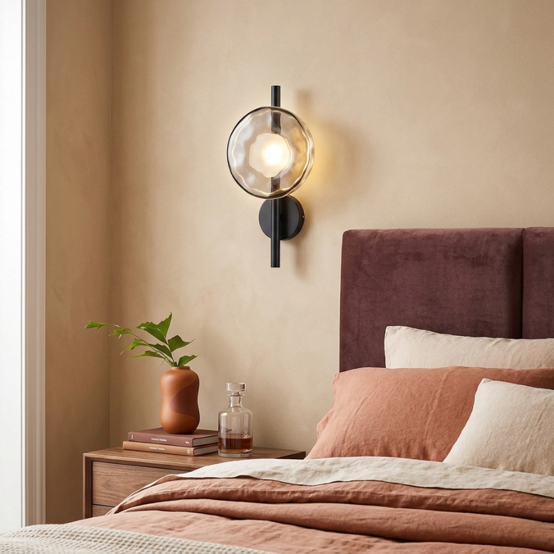 Lights & Brights Modern Rippled Glass Wall Light – Iron & Glass