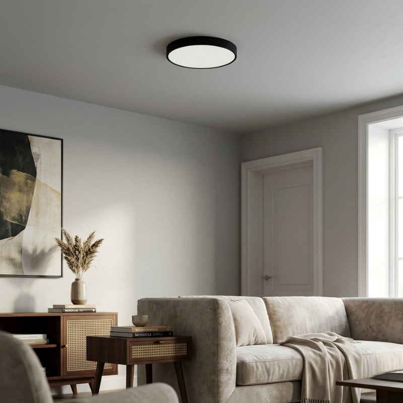Lights & Brights Modern Round Slim LED Ceiling Lamp – Wood & Metal
