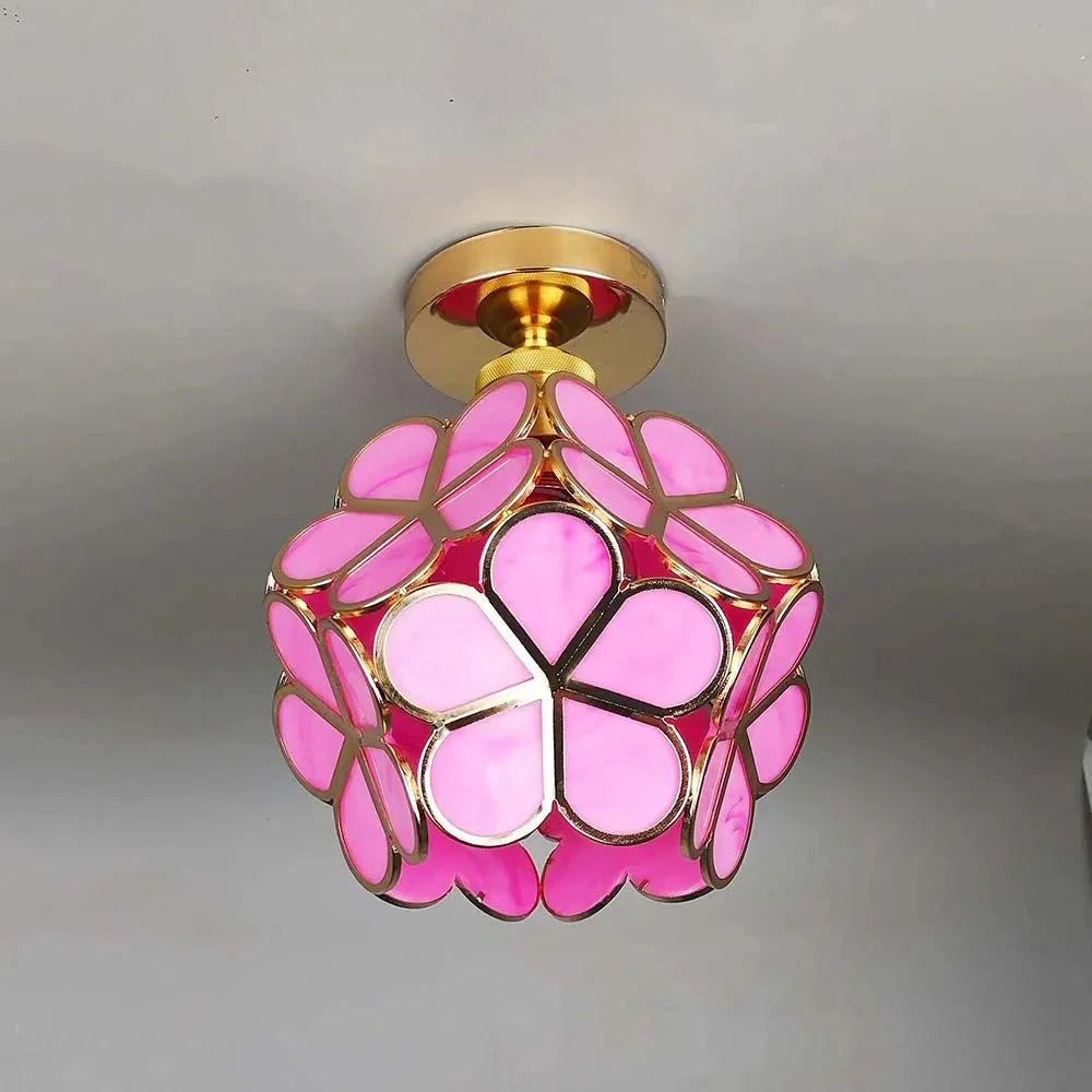 Lights & Brights Floral Stained Glass Ceiling Light – Glass & Gold Metal
