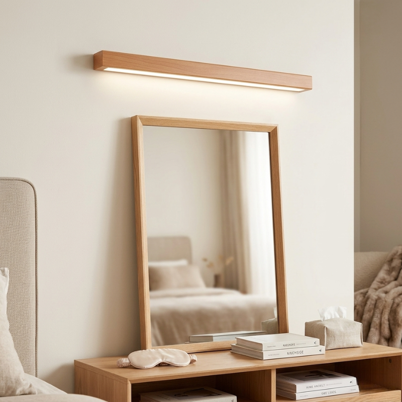 Lights & Brights Modern Linear Wood Vanity Mirror Light – Wood & Metal