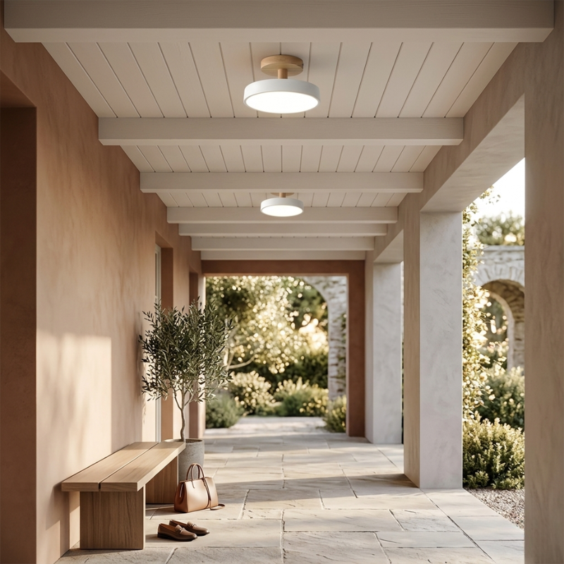 Lights & Brights Scandinavian Flush LED Ceiling Light – Wood Base & Metal