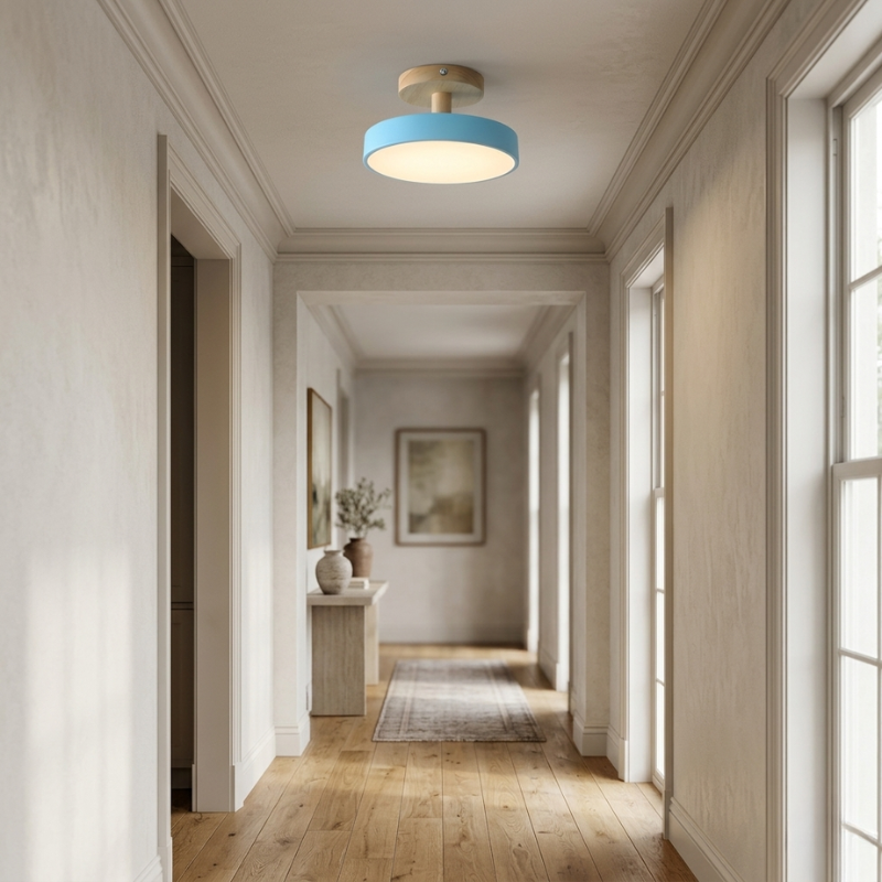 Lights & Brights Scandinavian Flush LED Ceiling Light – Wood Base & Metal