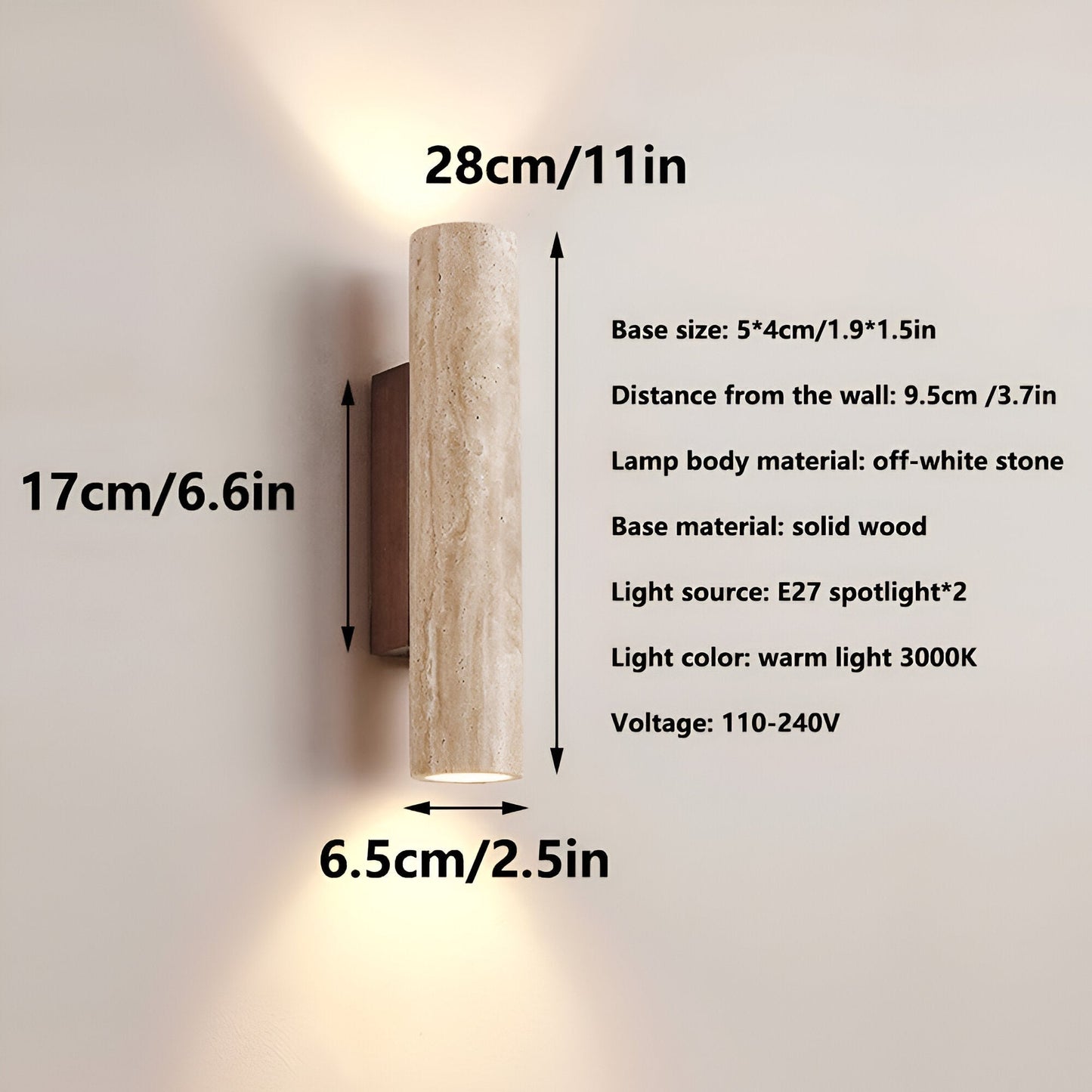 Lights & Brights Japandi Travertine Stone Wall Light – Up & Down