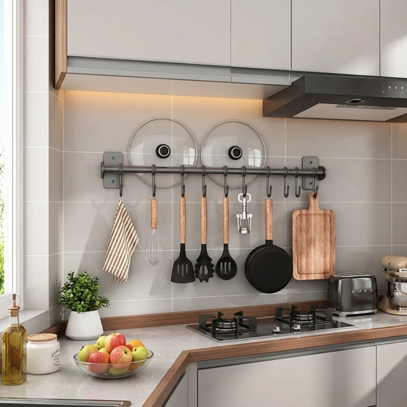 Lights & Brights Modern Wall Mounted Kitchen Hook Rack – Stainless Steel