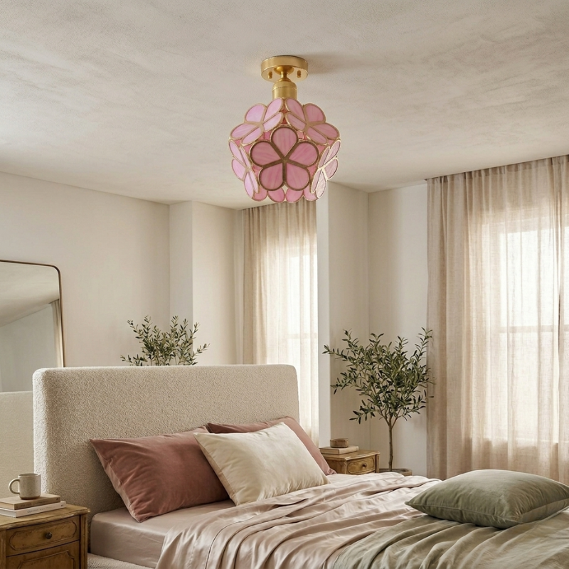 Lights & Brights Floral Stained Glass Ceiling Light – Glass & Gold Metal