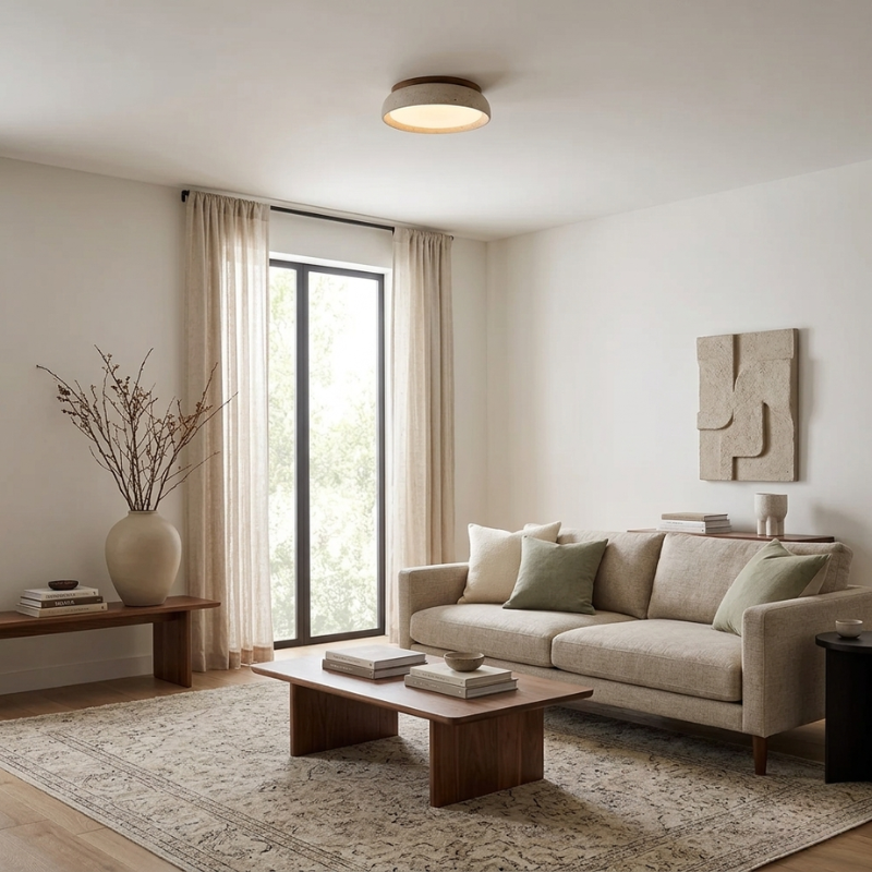 Lights & Brights Modern Natural Stone Flush Ceiling Light – Stone & Metal