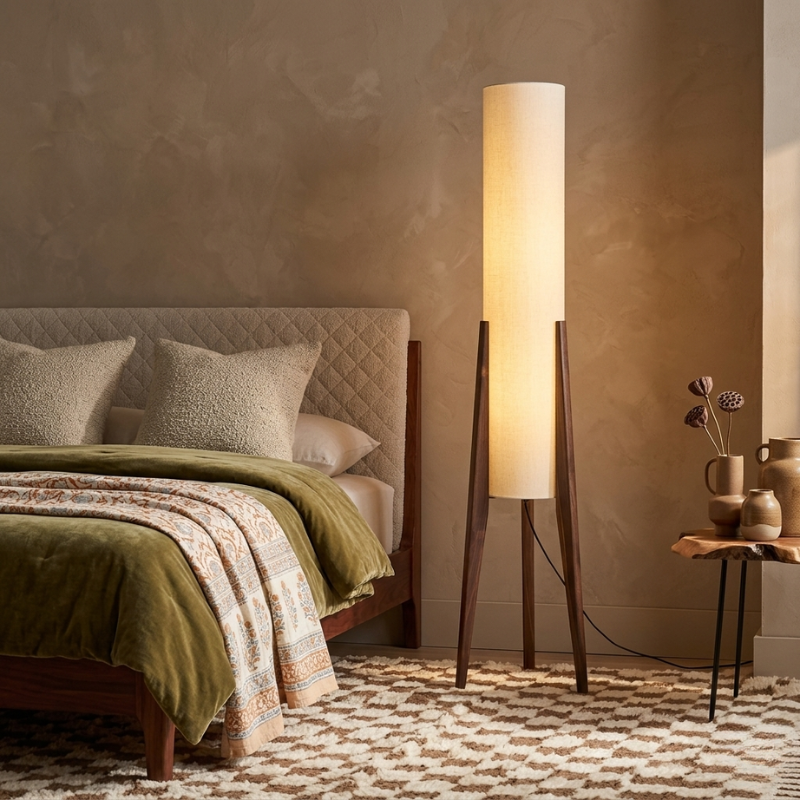 Lights & Brights Mid-Century Modern Floor Lamp – Walnut & Fabric