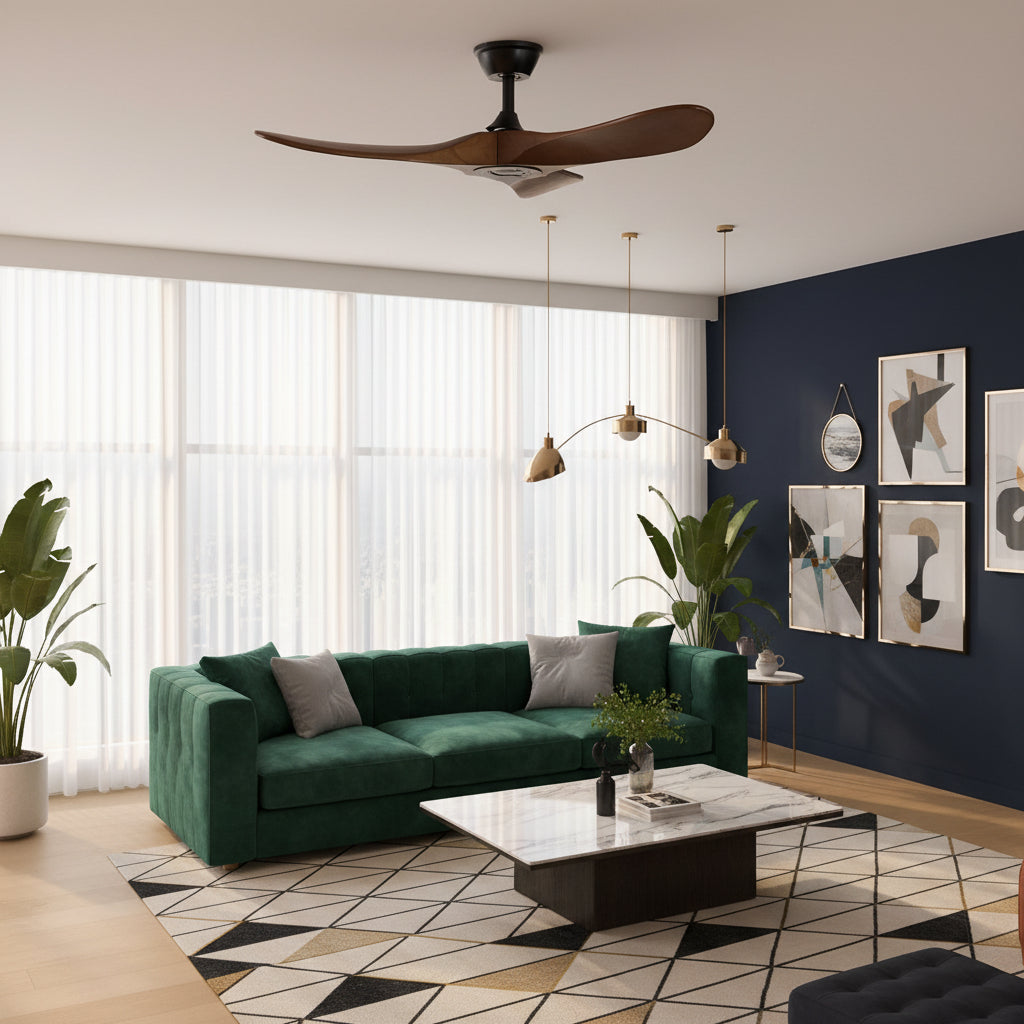 Lights & Brights Modern Remote-Controlled Ceiling Fan – Wood Blades & Metal