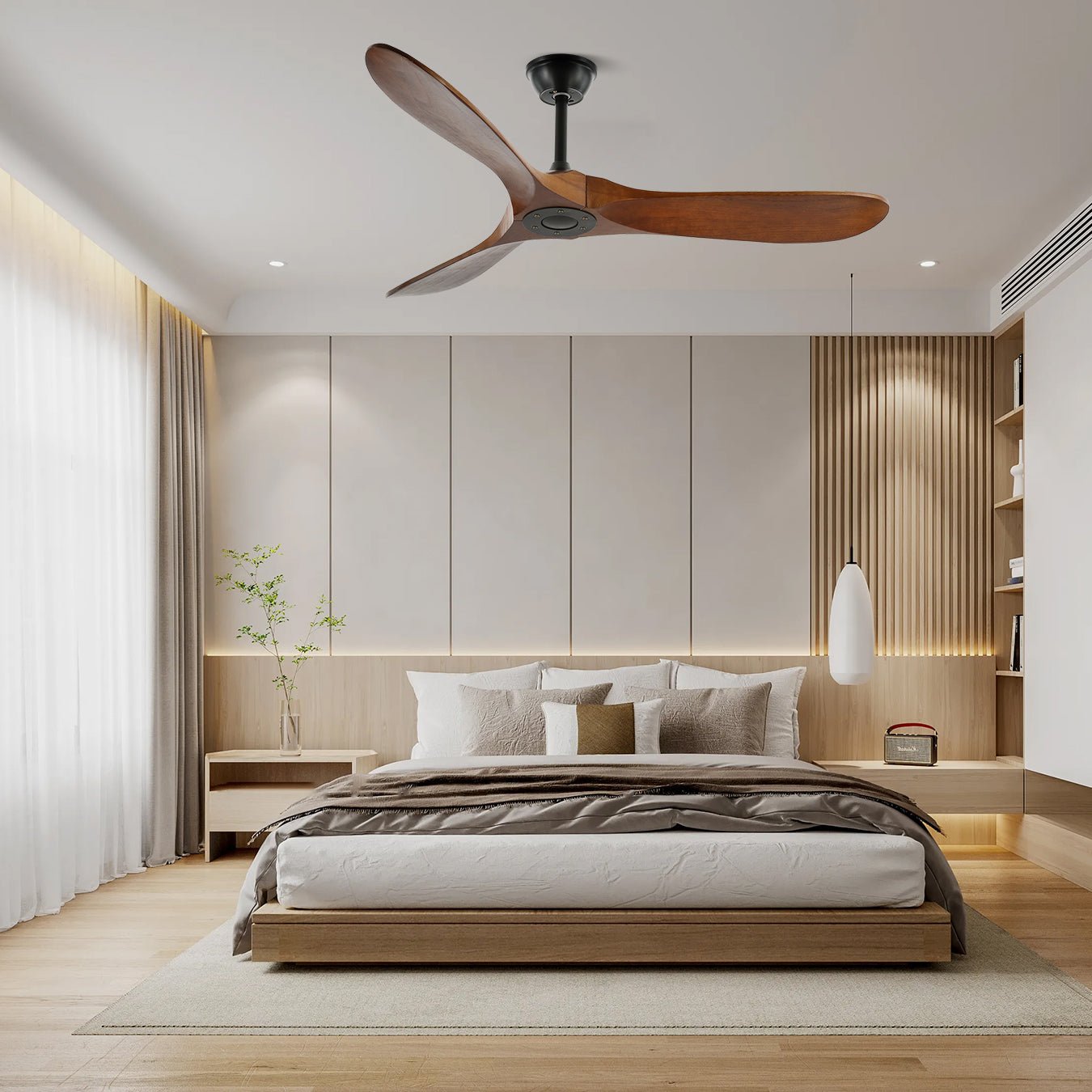 Lights & Brights Modern Remote-Controlled Ceiling Fan – Wood Blades & Metal