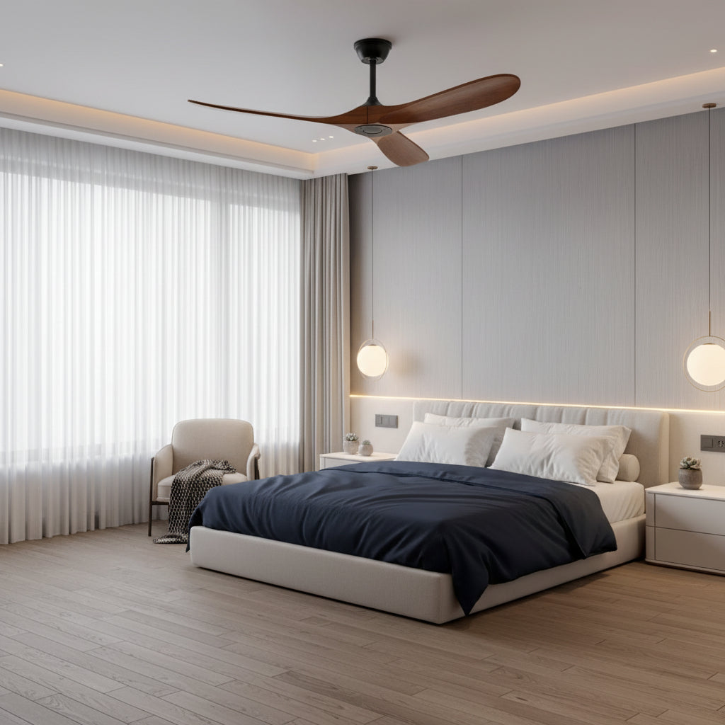 Lights & Brights Modern Remote-Controlled Ceiling Fan – Wood Blades & Metal