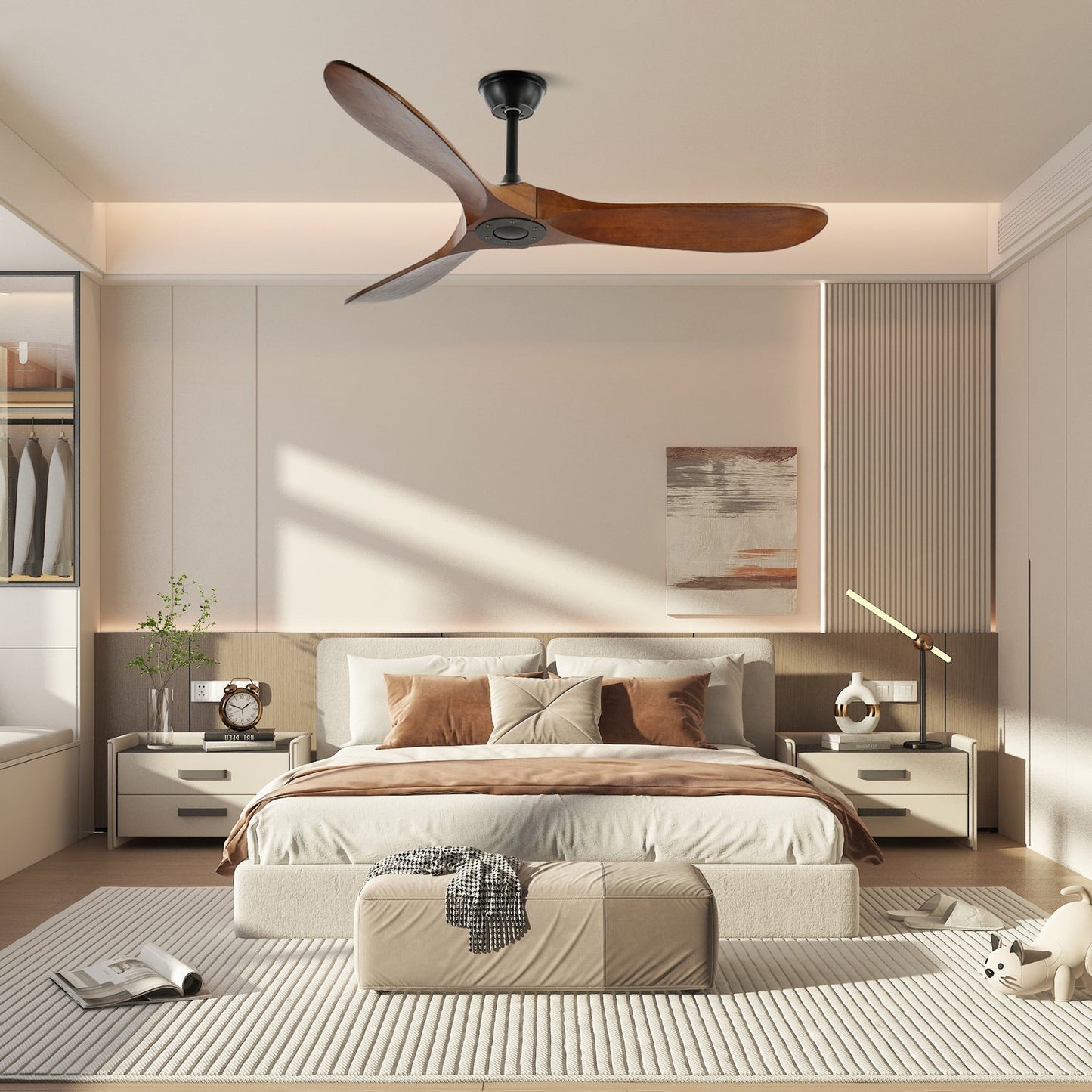 Lights & Brights Modern Remote-Controlled Ceiling Fan – Wood Blades & Metal