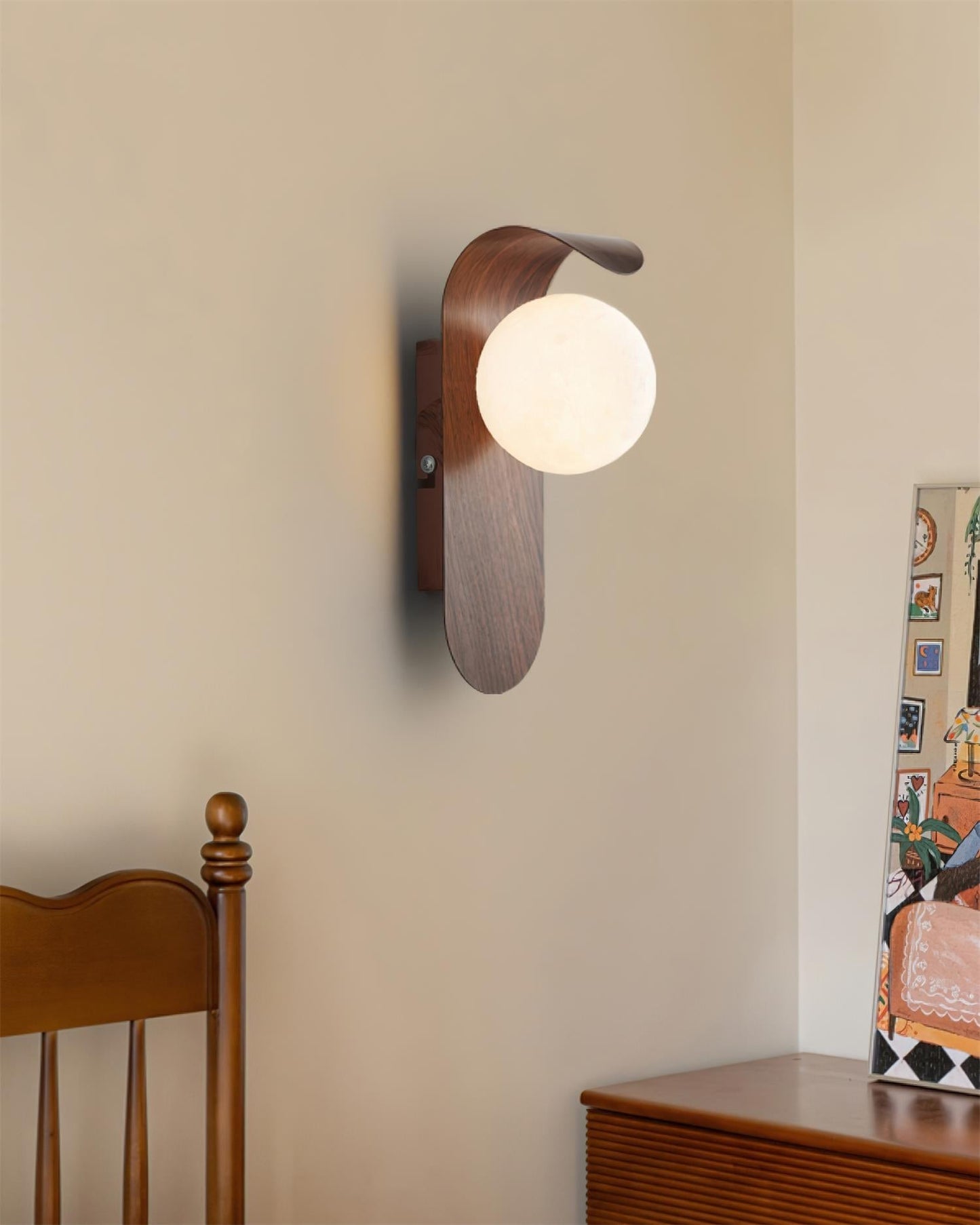 Lights & Brights Modern Timber Globe Wall Lamp – Metal & Glass