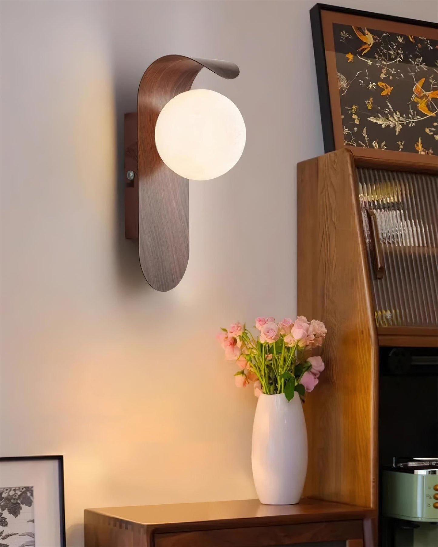 Lights & Brights Modern Timber Globe Wall Lamp – Metal & Glass
