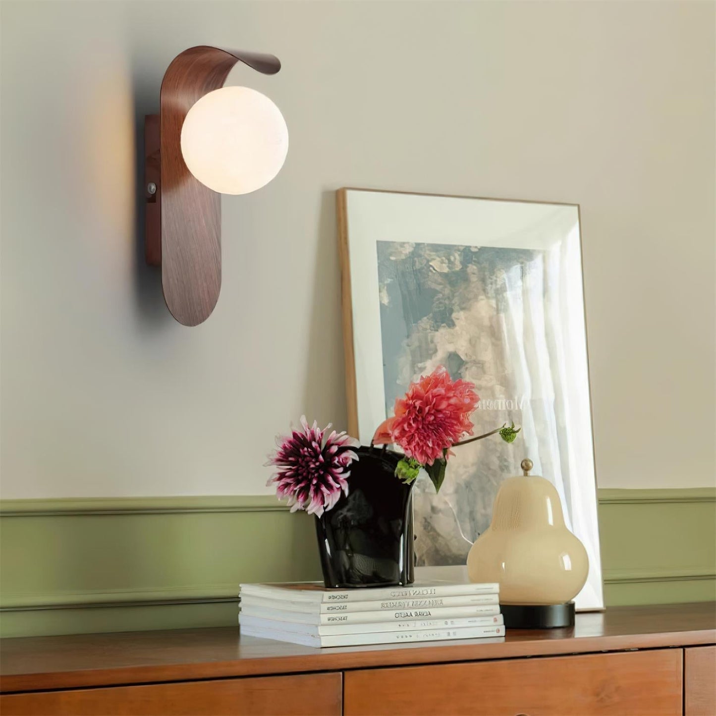 Lights & Brights Modern Timber Globe Wall Lamp – Metal & Glass