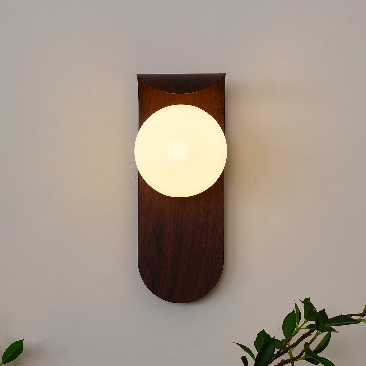 Lights & Brights Modern Timber Globe Wall Lamp – Metal & Glass