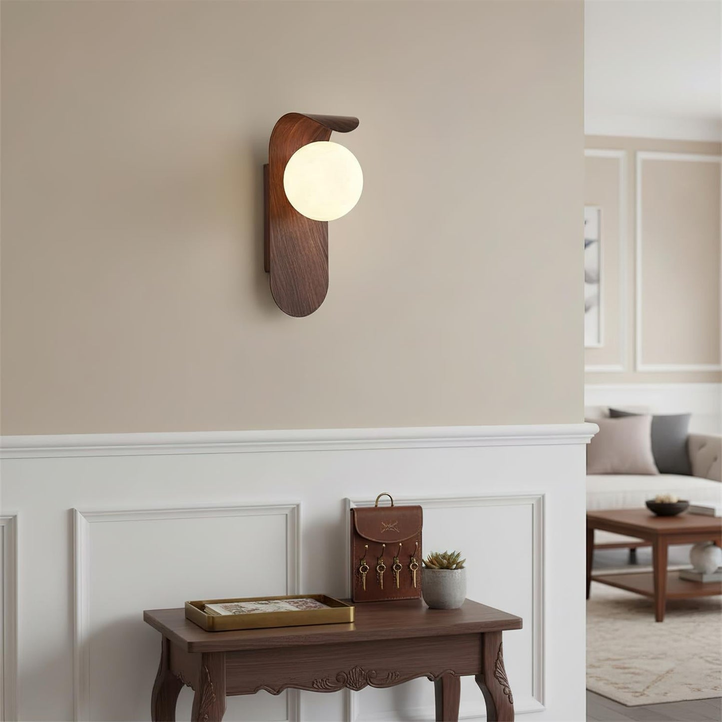 Lights & Brights Modern Timber Globe Wall Lamp – Metal & Glass