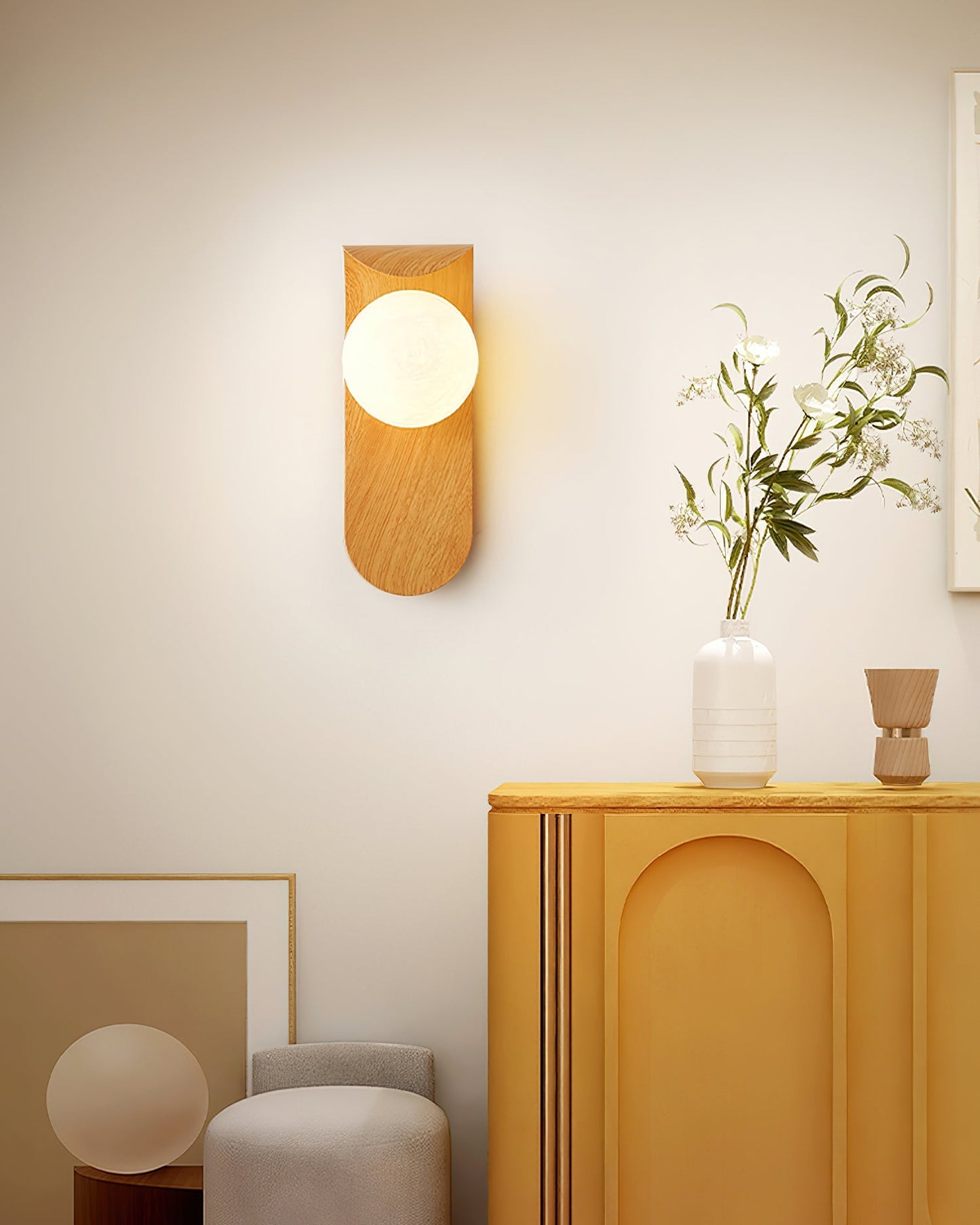 Lights & Brights Modern Timber Globe Wall Lamp – Metal & Glass