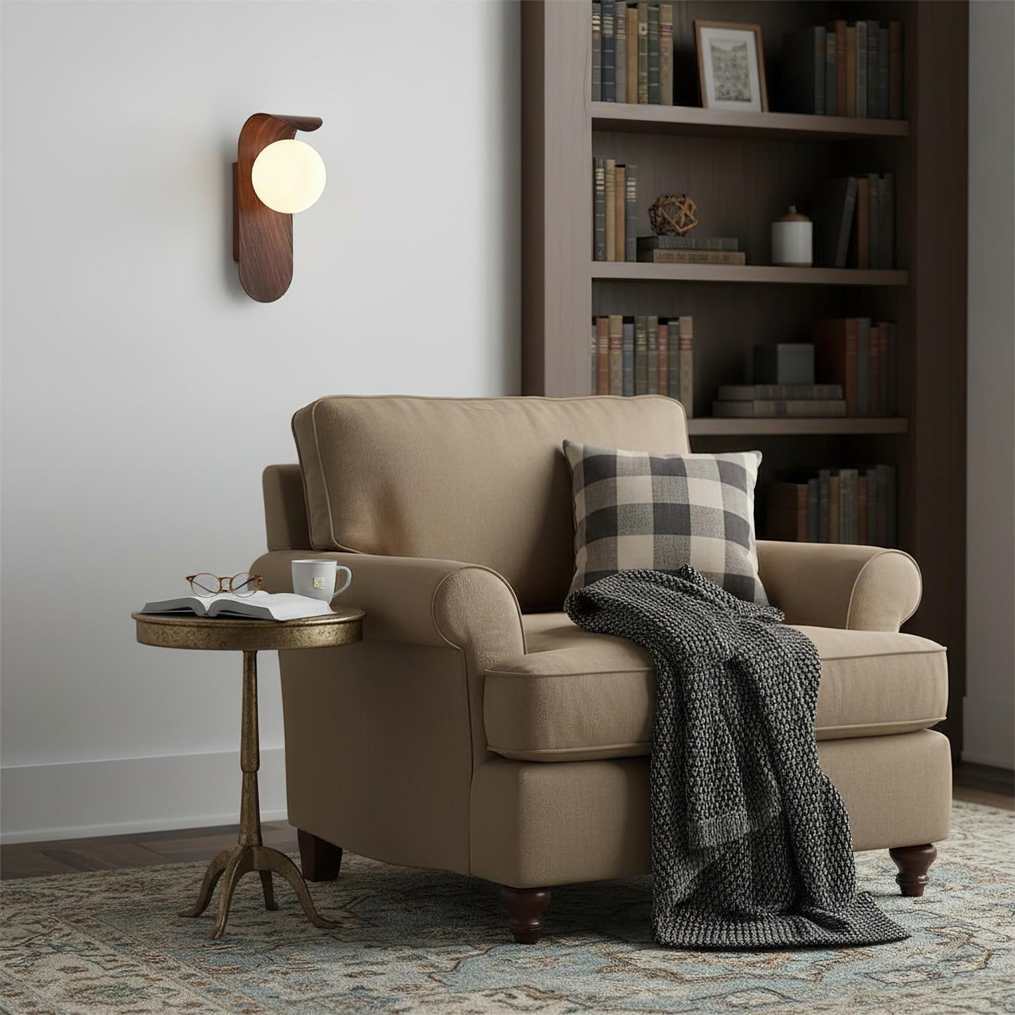 Lights & Brights Modern Timber Globe Wall Lamp – Metal & Glass