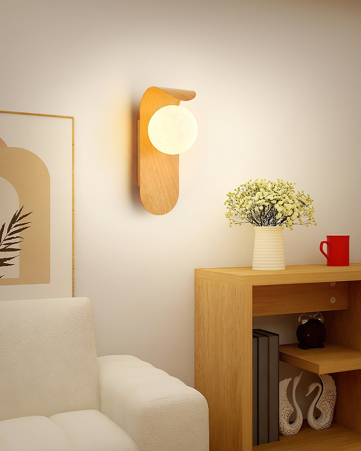 Lights & Brights Modern Timber Globe Wall Lamp – Metal & Glass