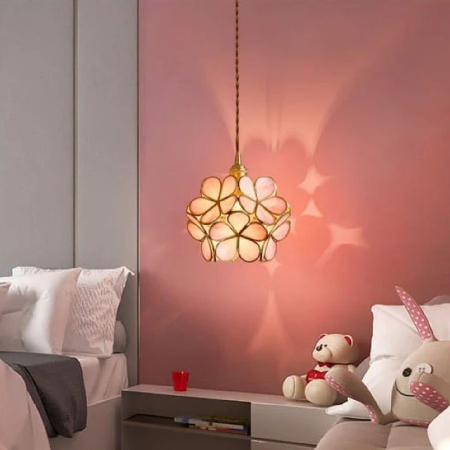 Lights & Brights Retro Floral Glass Pendant Light – Glass & Brass