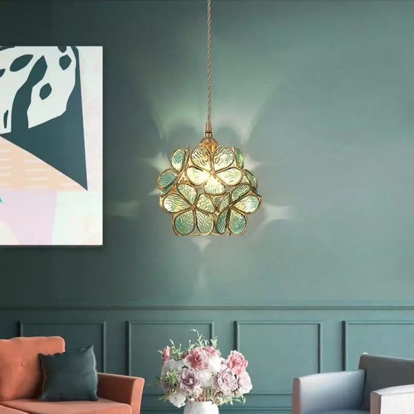 Lights & Brights Retro Floral Glass Pendant Light – Glass & Brass