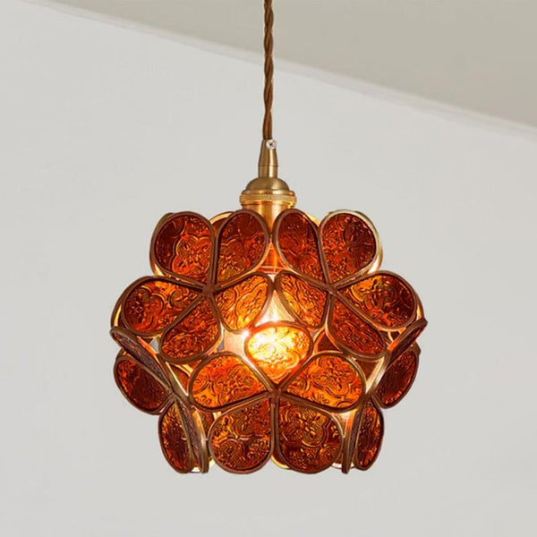 Lights & Brights Retro Floral Glass Pendant Light – Glass & Brass
